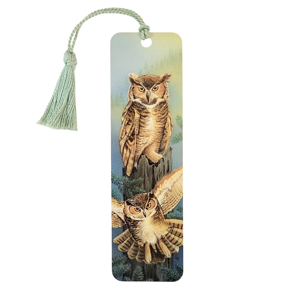 Vintage 90s Bookmark- Great Horned Owls- Wild & Free woods Quality Artworks WA02